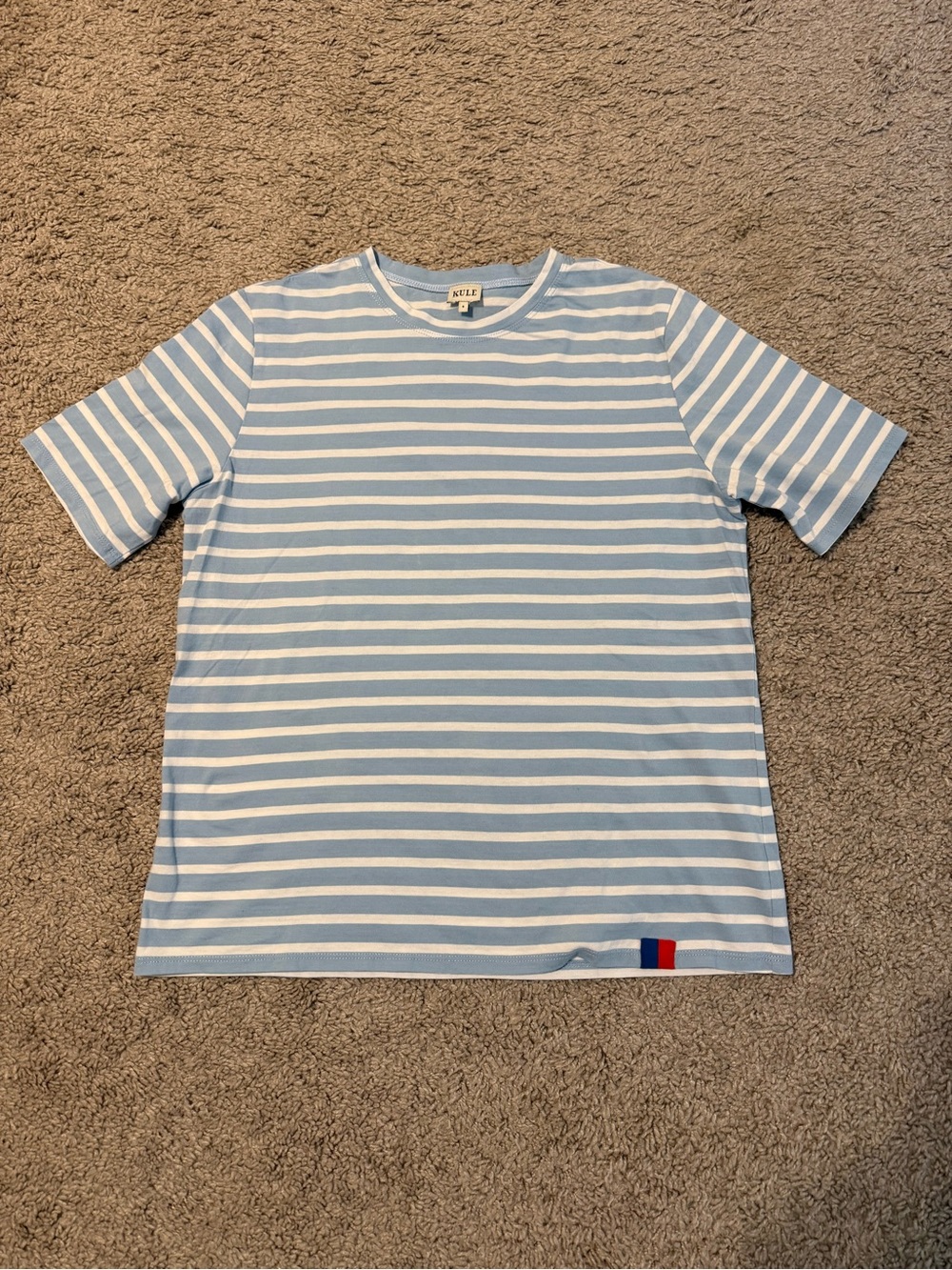 KULE Sky Blue & White Stripe Crewneck Tee Small